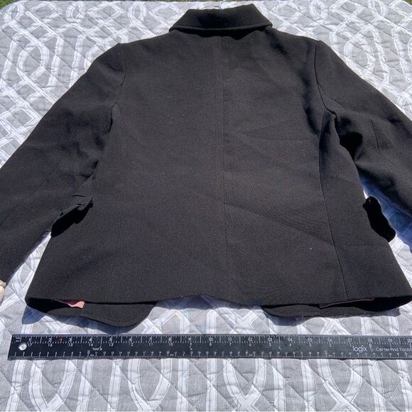 Sz 36 Small Silk Black Pink Cream Ruffle with Gold Pearl Button Blazer - Picture 7 of 10